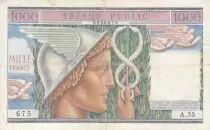 Francia 1000 Francs - Mercury - French Treasury - 1955 - Serial A.33
