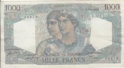 Francia 1000 Francs - Minerva and Hercules - 17-02-1949 - Serial C.522