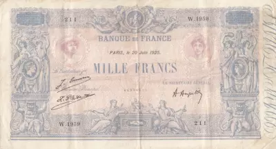 Francia 1000 Francs - Pink and blue - 20-06-1925 - Serial W.1959