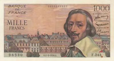 Francia 1000 Francs - Richelieu -  01-03-1956 - Serial F.243