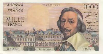 Francia 1000 Francs - Richelieu - 04-10-1956 - Serial D.276