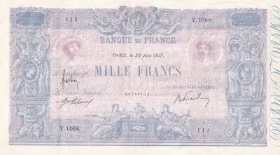 Francia 1000 Francs - Rose and Blue - 20-06-1917 - Serial V.1066