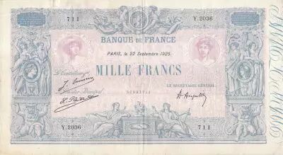 Francia 1000 Francs Blue on lilac - 22-09-1925 - Serial Y.2036 - VF