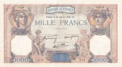 Francia 1000 Francs Ceres and Mercury - 26-01-1939 - Serial Y.5713