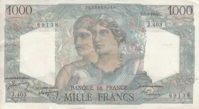 Francia 1000 Francs Minerva and Hercules - 05-05-1948 - Serial E.420