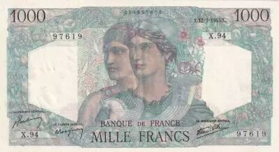Francia 1000 Francs Minerva and Hercules - 12-07-1945 - Serial X.94