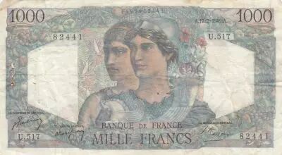 Francia 1000 Francs Minerva and Hercules - 17-02-1949 - Serial U.517