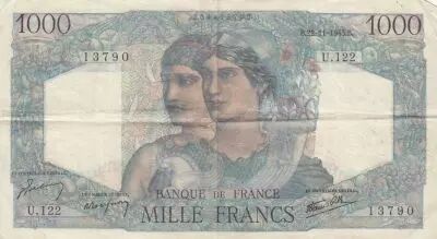 Francia 1000 Francs Minerva and Hercules - 22-11-1945 - Serial U.122