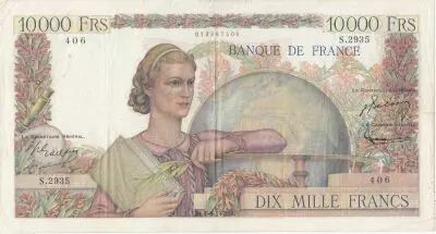 Francia 10000 Francs - Young woman with book and globe - 04-09-1952 - Serial S.2935