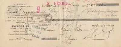 Francia 12 francs - Bank cheque receipt - Fenaille & Despeaux - 1908