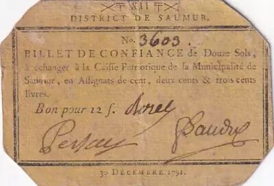 Francia 12 Sols - Maine et loire - District de Saumur - 30-12-1791