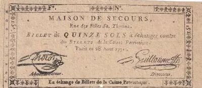 Francia 15 sols - Emergency home, rue des filles St. Thomas - 28-08-1791 - False