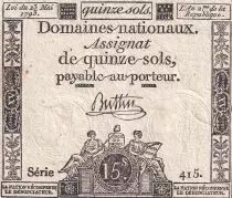 Francia 15 Sols - Liberty and Justice - 23-05-1793 - Sign. Buttin - Serial 415 - P. A.54