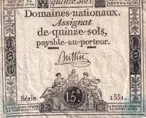 Francia 15 Sols - Liberty and Justice - 24-10-1792 - Sign. Buttin - Serial 1551 - P. A.54