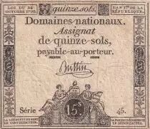 Francia 15 Sols - Liberty and Justice - 24-10-1792 - Sign. Buttin - Serial 45 - P. A.54