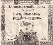 Francia 15 Sols - Women seated with Liberty cap on pole - 1792 - AU - Sign. Buttin