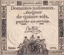 Francia 15 Sols - Women seated with Liberty cap on pole (1793-05-23) - XF - Sign. Buttin