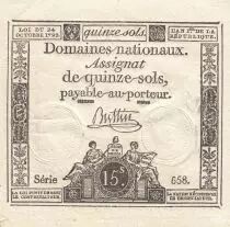 Francia 15 Sols French Revolution (24-10-1792) - Sign. Buttin - Serial 1185 - Vf to XF