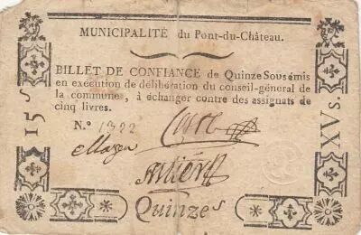Francia 15 sous - Puy de d�me - Municipality of Pont du ch�teau - 1792