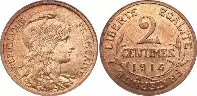 Francia 2 Centimes Liberty head - 1914