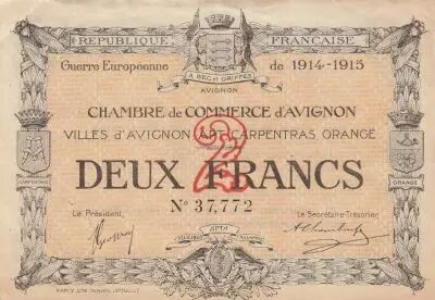 Francia 2 Francs - Avignon Chamber of Commerce - 1914 - Number 37