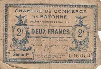 Francia 2 Francs - Bayonne Chamber of Commerce -1916