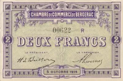 Francia 2 Francs - Bergerac Chamber of Commerce - 05-10-1914 - Seriel R