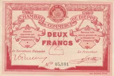Francia 2 Francs - Chamber of Commerce - Dieppe - 1918 - Serial 05