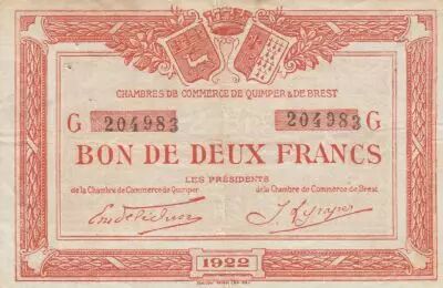 Francia 2 Francs - Chamber of Commerce - Quimper and Brest - 1922 - Serial G