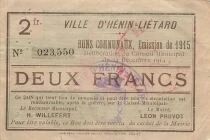 Francia 2 Francs - City of H&eacute;nin-Li&eacute;tard - 1915