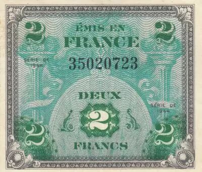 Francia 2 Francs - Flag - Serial of 1944