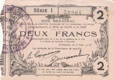 Francia 2 Francs - Fourmies - Regional Coupon  - 08-05-1916 - Serial 1