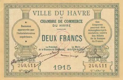 Francia 2 Francs - Le Havre Chamber of Commerce- 1915 - Number 240411
