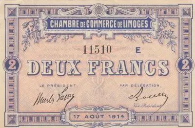 Francia 2 Francs - Limoges - Chamber of Commerce - 17-04-1914 - Serial E