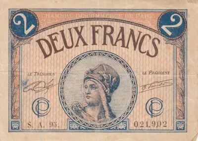 Francia 2 Francs - Paris Chamber of Commerce - 1920 - Serial S.A.95