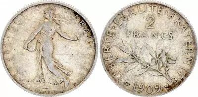 Francia 2 Francs - Semeuse - 1909 - Silver