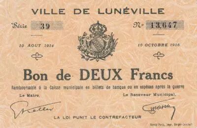 Francia 2 Francs - Ville de Lun�ville - 1916 - P.54-76