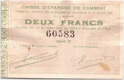 Francia 2 Francs Cambrai Caisse d�Epargne