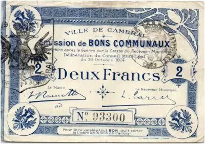 Francia 2 Francs Cambrai City - 1914