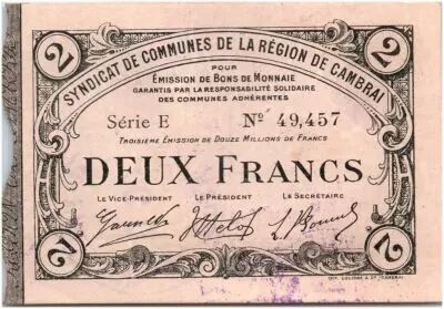 Francia 2 Francs Cambrai City - 1916