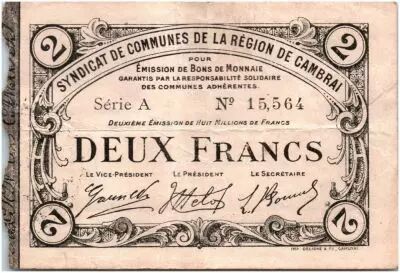 Francia 2 Francs Cambrai City - 1916
