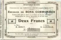 Francia 2 Francs Crevecoeur-Sur-L&acute;escaut City - 1915