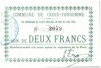 Francia 2 Francs Croix-Fonsomme City - 1915