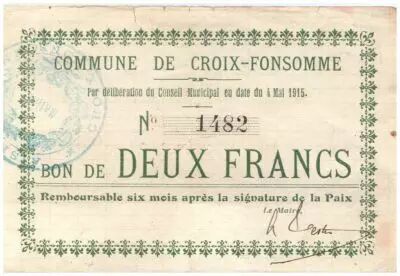 Francia 2 Francs Croix-Fonsomme City - 1915