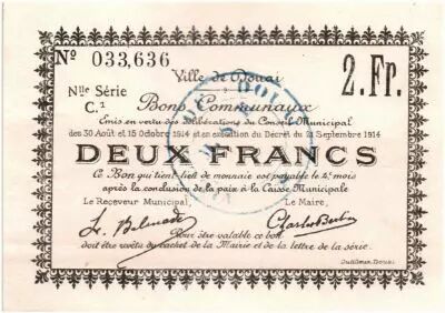 Francia 2 Francs Douai City - 1914