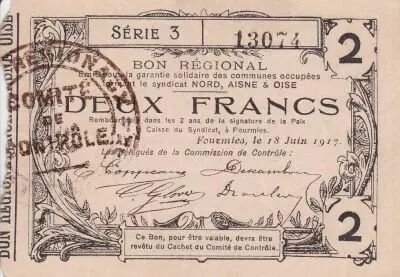 Francia 2 Francs Fourmies City - 1917