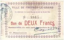 Francia 2 Francs Fresnoy-Le-Grand City - 1915