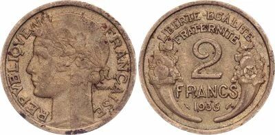 Francia 2 Francs Laureate head - 1935