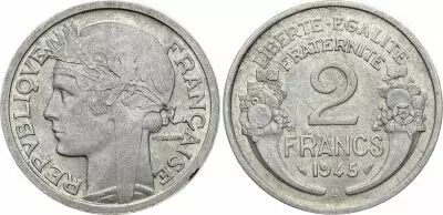 Francia 2 Francs Laureate head - 1945 B