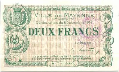 Francia 2 Francs Mayenne City - 1917